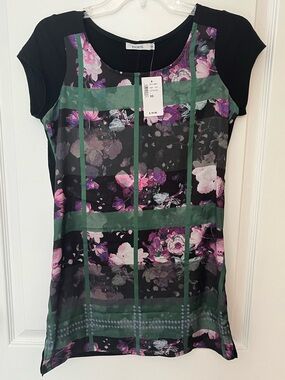 Ricki's Mixed Media Floral Top – Black Floral Front, Solid Black Knit Back NWT